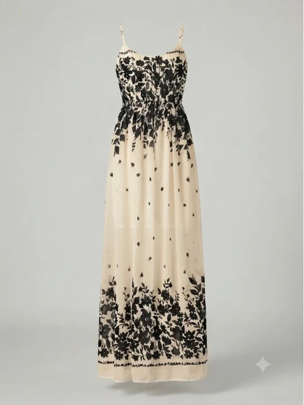 ya Los Angeles Floral Long Maxi Dress Cream Black Layered Women's S Tall NWT
